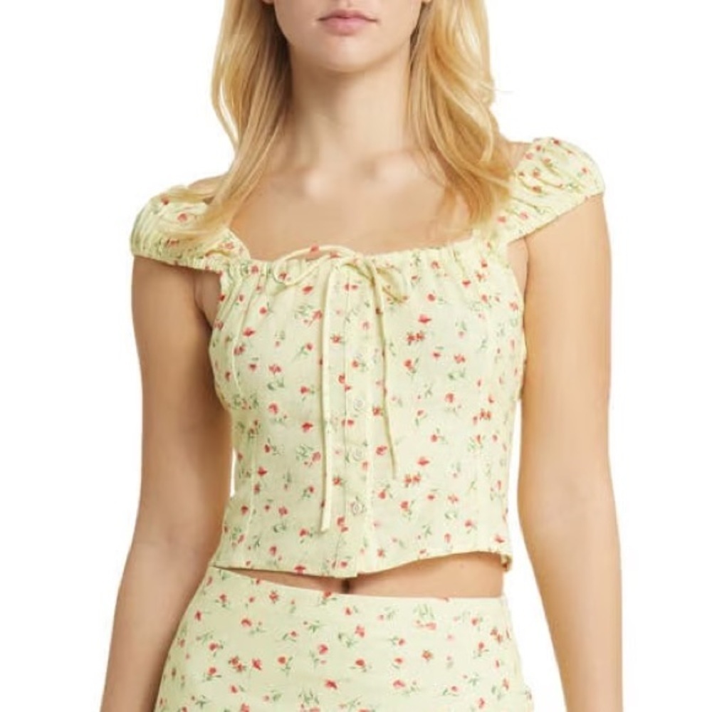 WAYF Floral Yellow Women's Top Sz Small